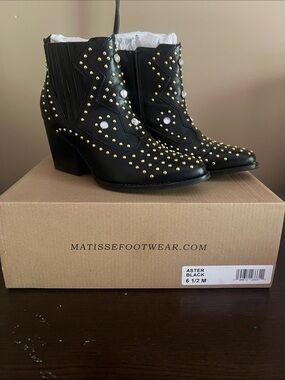 Matisse Black Studded Western Ankle Boots